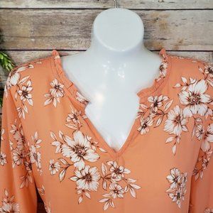 Studio B Orange Floral Print Long Sleeve Top 2x